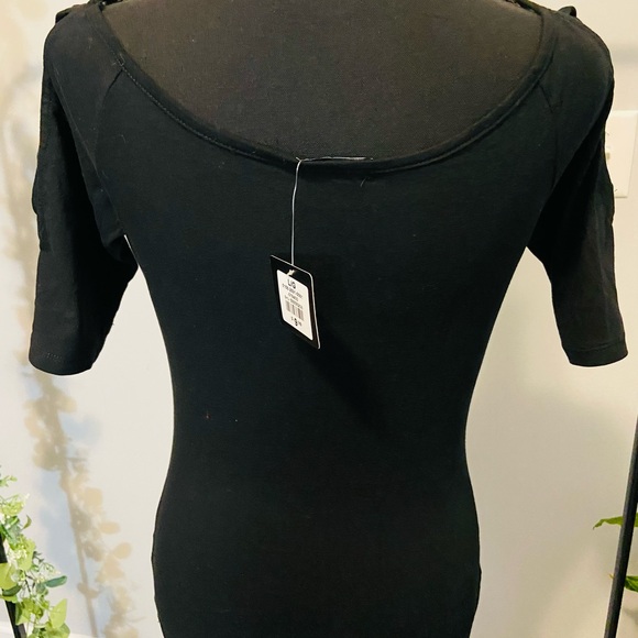 Cute Black Tee with Criss Cross Cold Shoulder - Picture 5 of 5